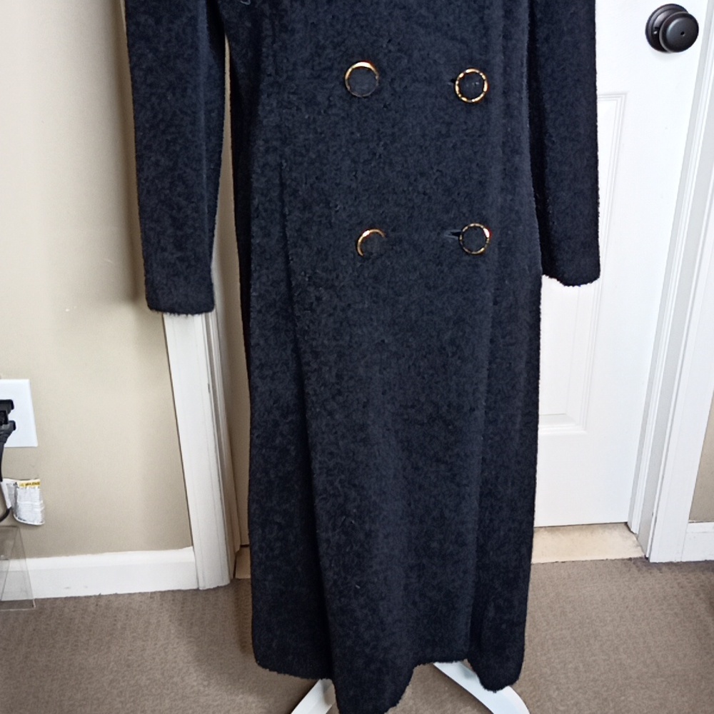 Vintage Full-Length w/Lapel & Faux Fur Look Double Breasted Gold Button … - Picture 3 of 13